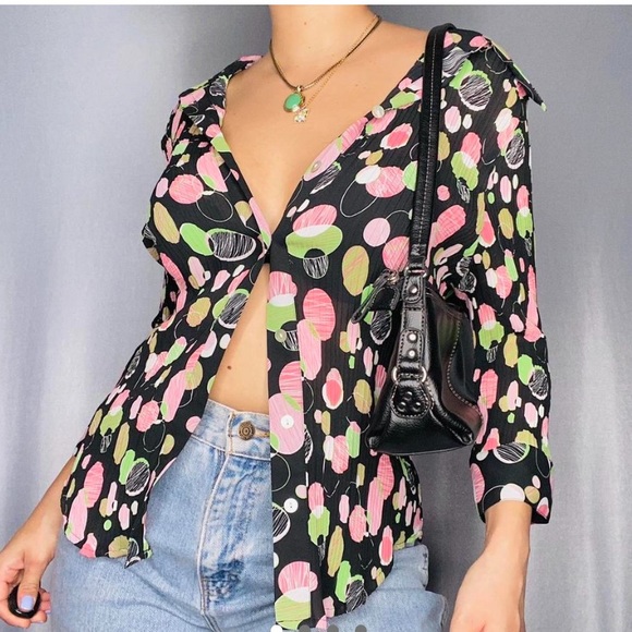 Y2k polka dot button down top - Picture 2 of 3